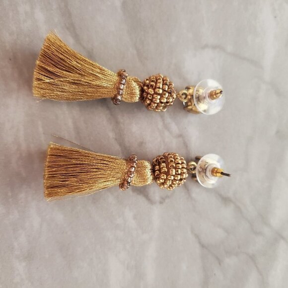✨ J.Crew Gold Beaded Rhinestone Crystal Tassel Drop Dangle Earrings ✨ - Picture 5 of 9